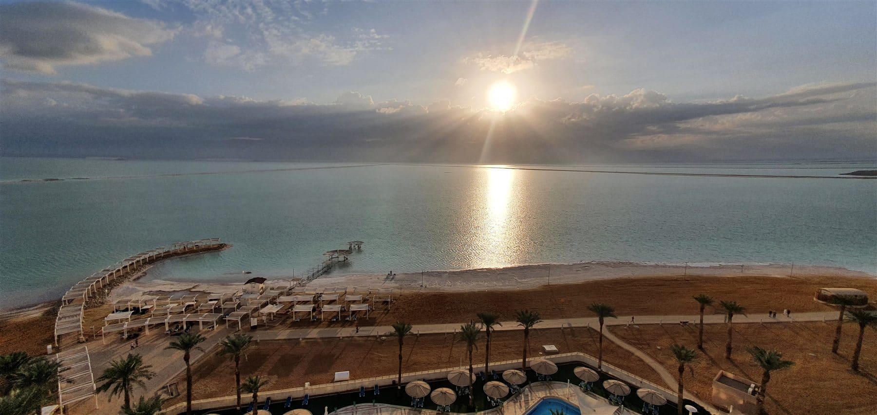 Sunrise over the Dead Sea shoreline at Ein Bokek