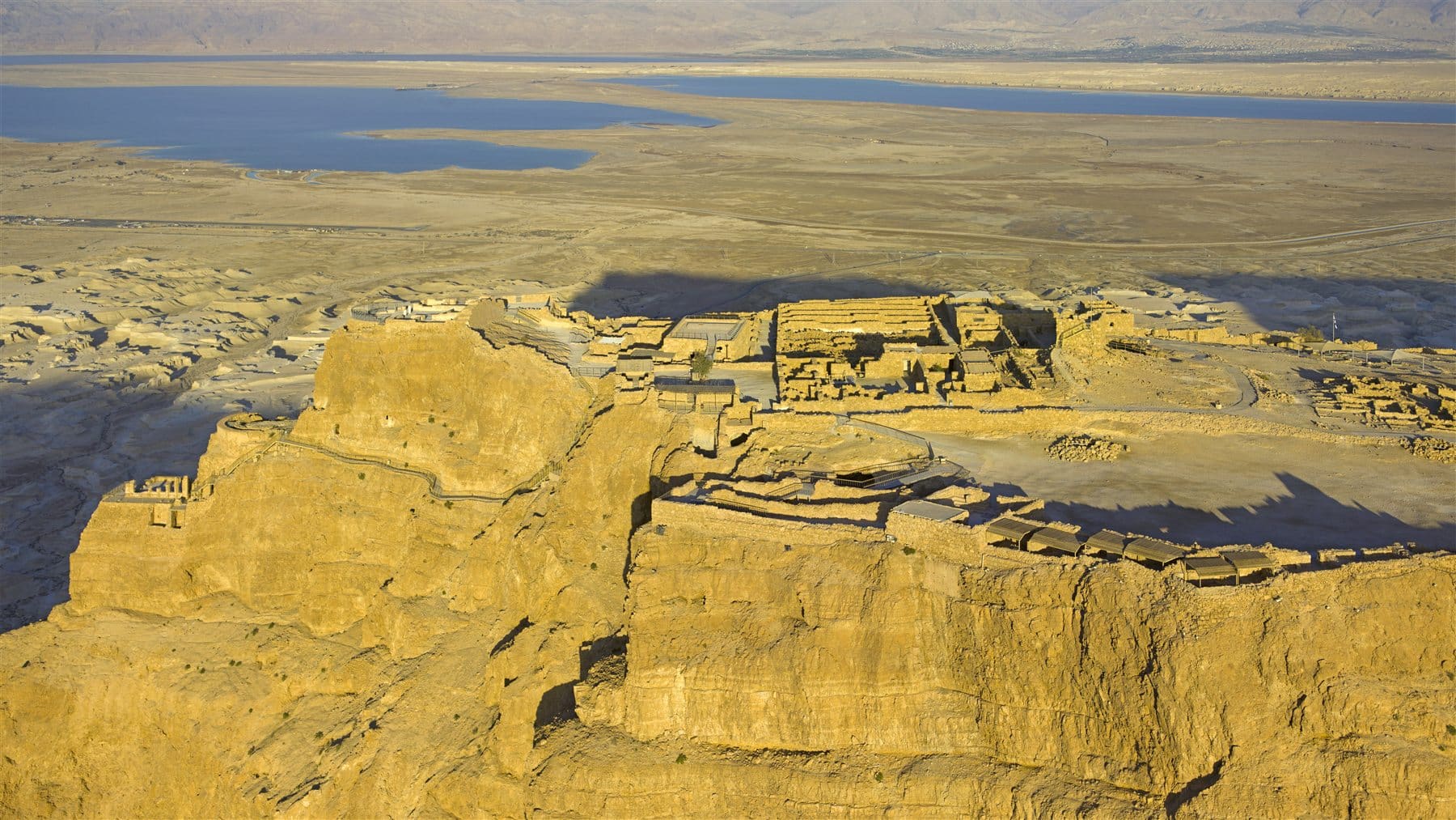 Aerial view of Herod’s Northern Palace at Masada above the Judean Desert