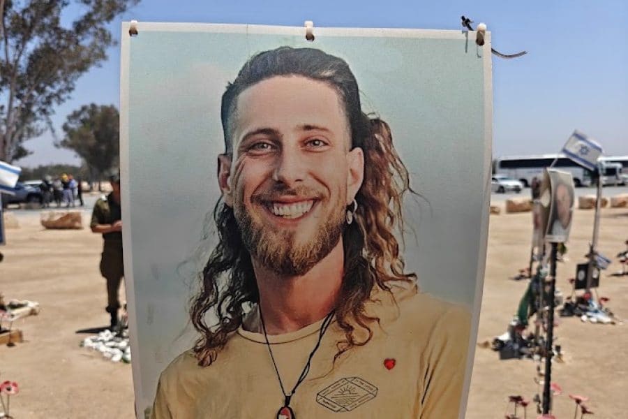 A memorial portrait at the Nova festival site