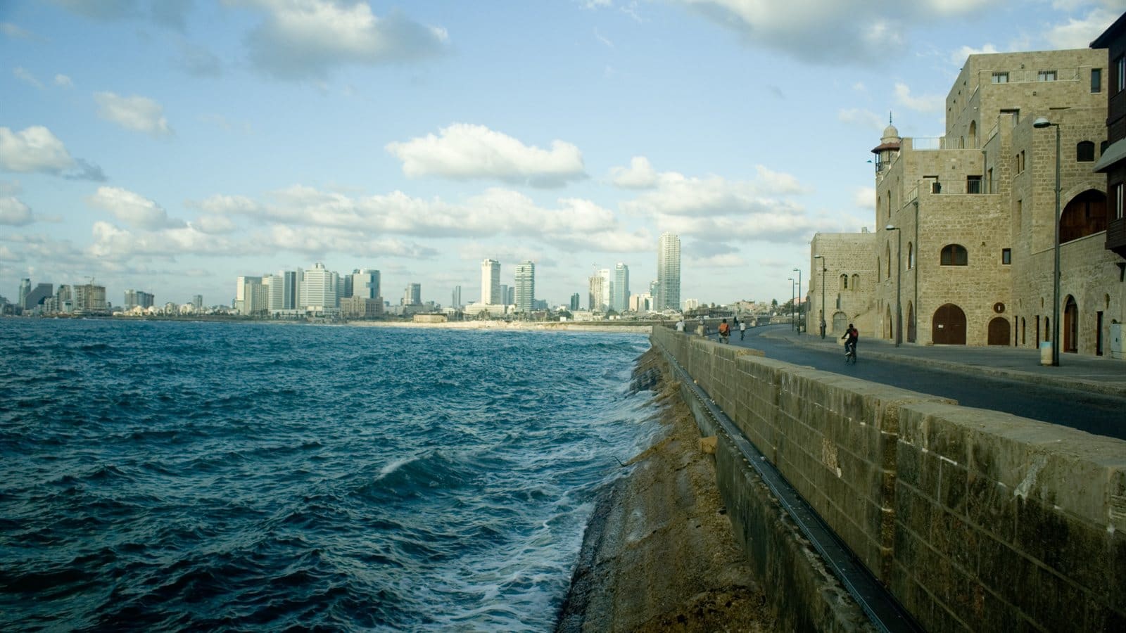 Jaffa's clock tower and old city above the Tel Aviv coastline