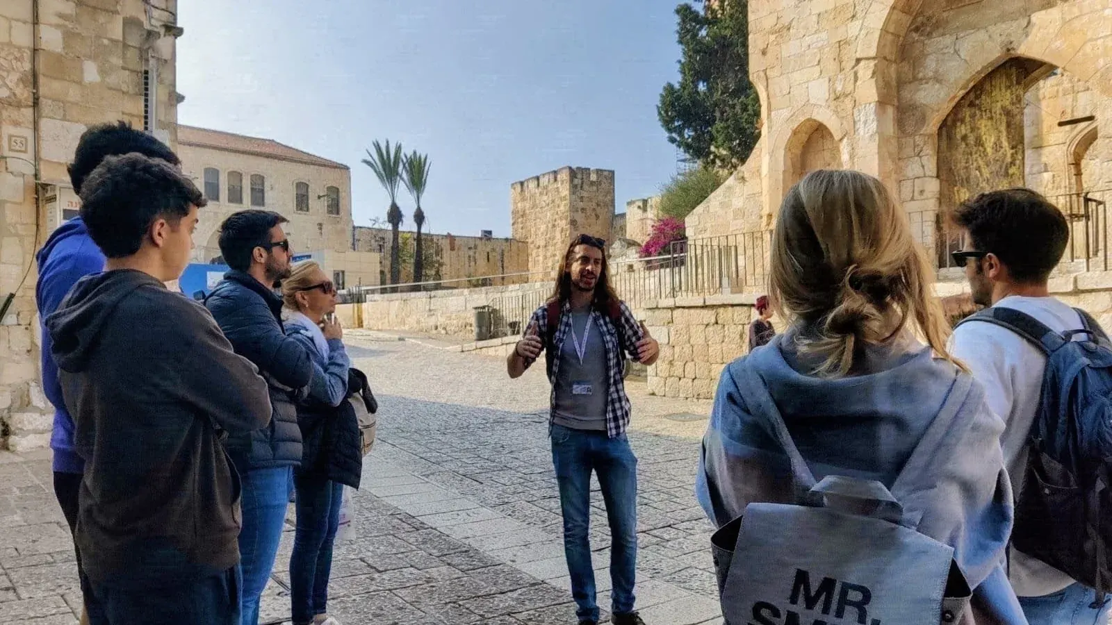 Ari guiding a small group near Jaffa Gate in Jerusalem's Old City