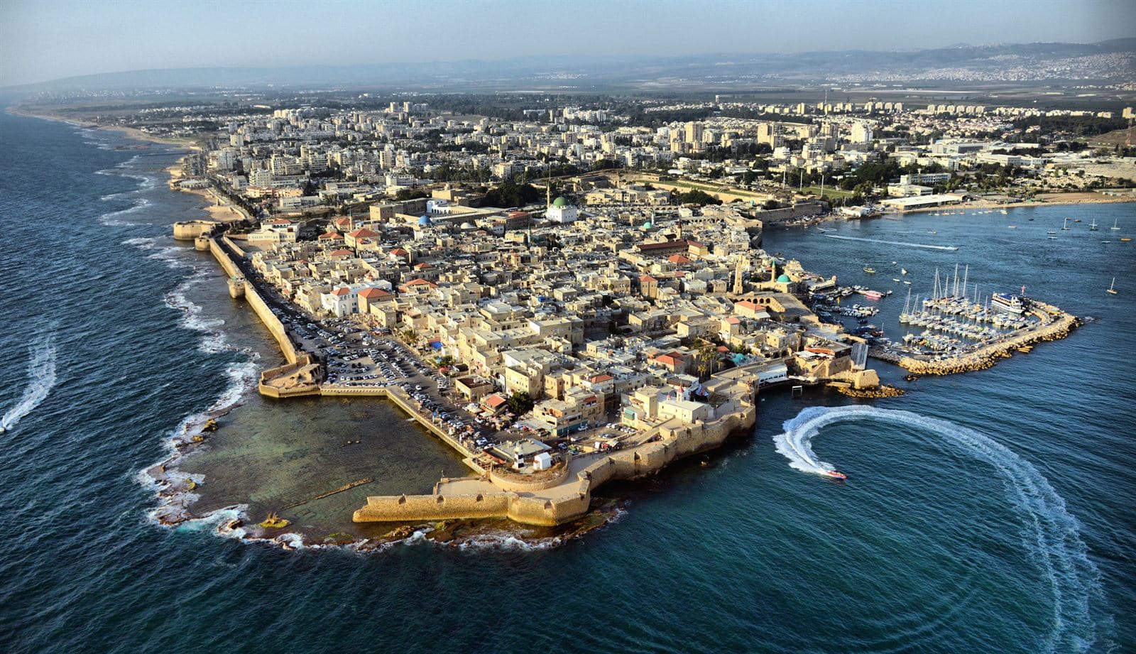 Panoramic view of Acre's Old City and Mediterranean coastline
